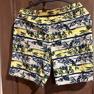Columbia Kids Swim Trunks - Yellow and Black Leaf Pattern